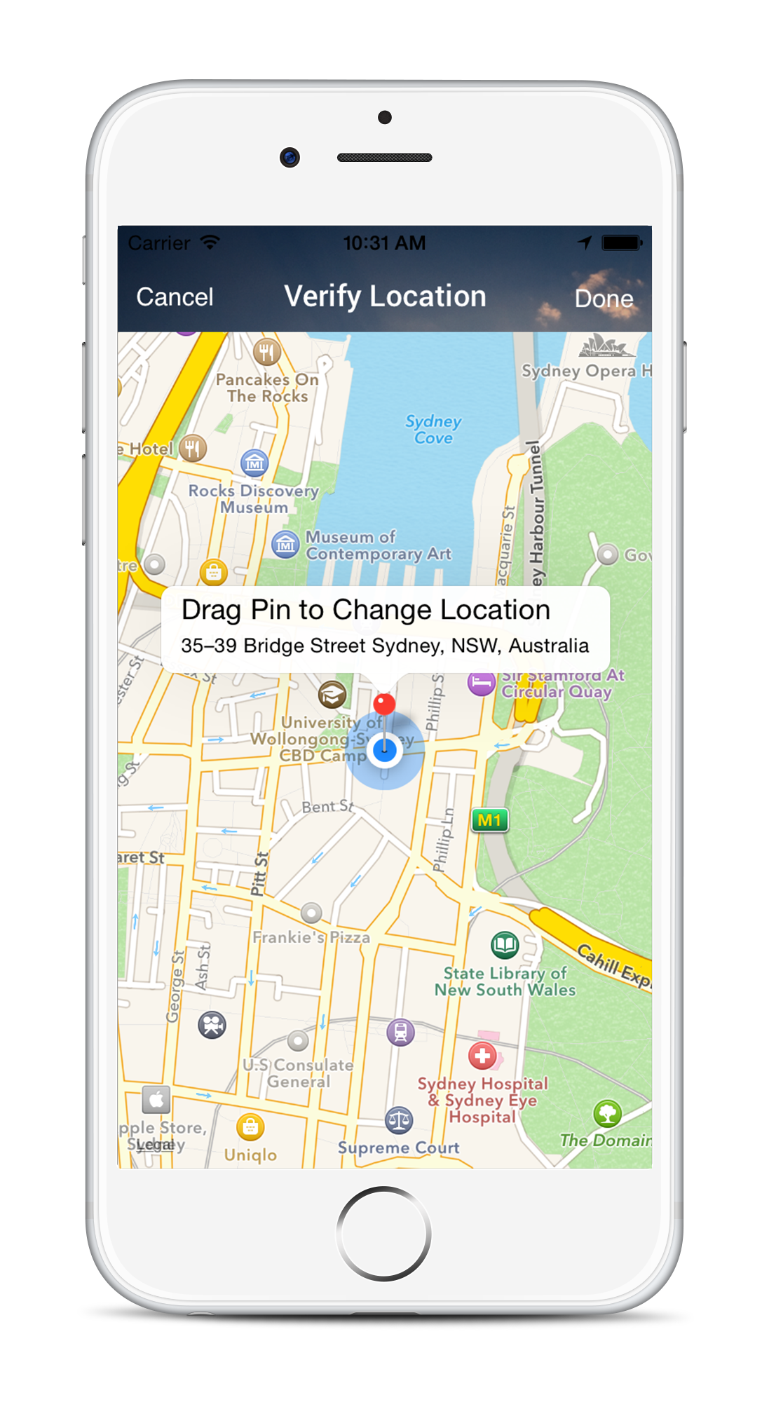 verify location screen